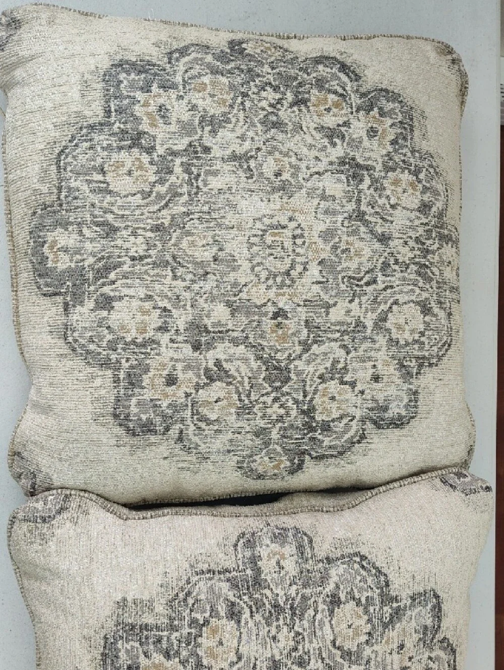 Decorative Medallion Throw Pillow - Cream and Gray